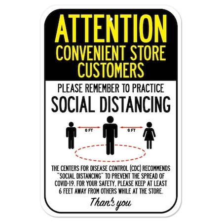 Signmission Public Safety Sign-Convenient Store Customers Practice Social Distancing, 12" H, A-1218-25359 A-1218-25359